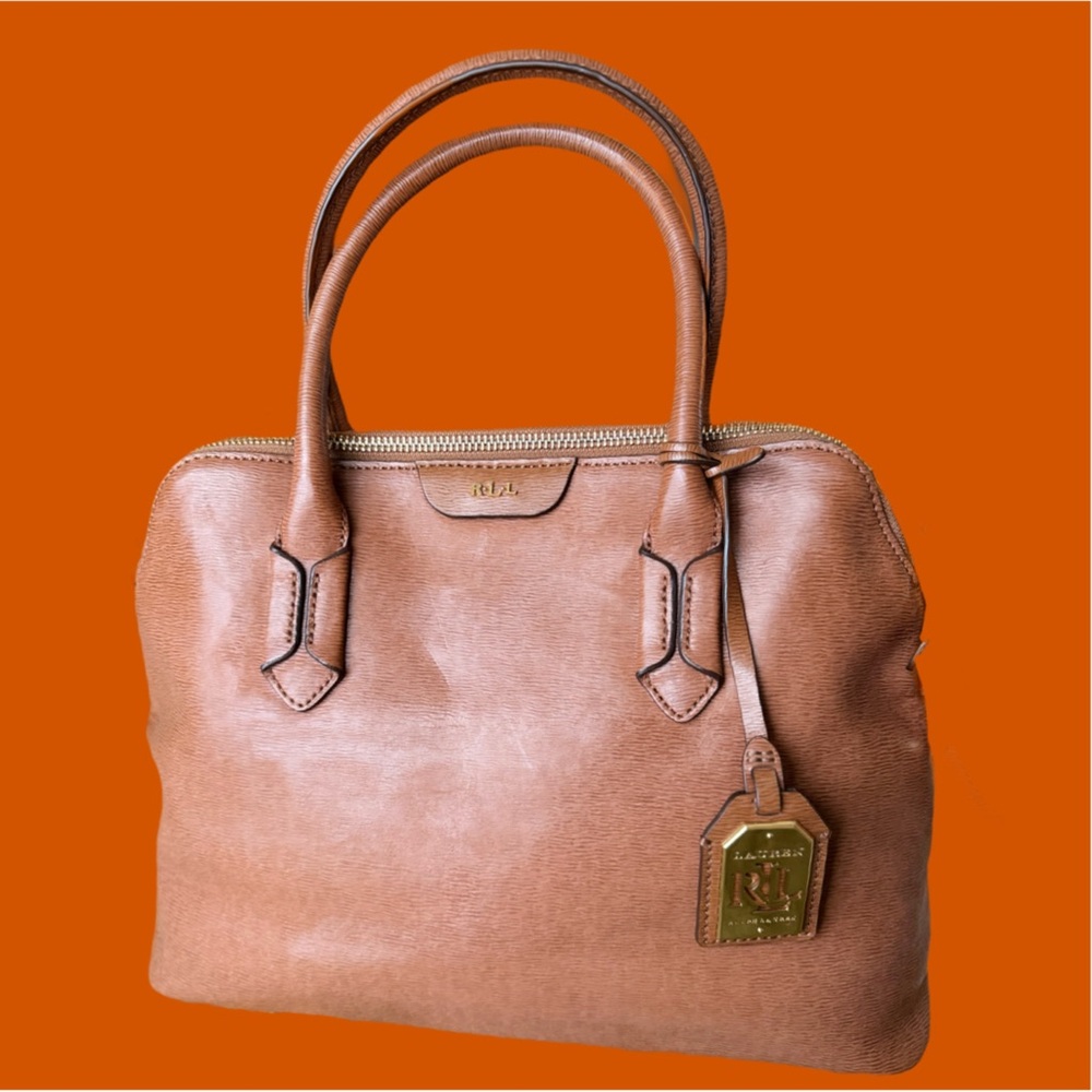 Ralph Lauren Tan Satchel with Structured Shape and Rolled Handles